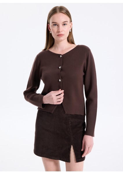 Koyu Kahve Kadın Hırka Onlscarlett Ls Button Cardıgan Knt modelleri