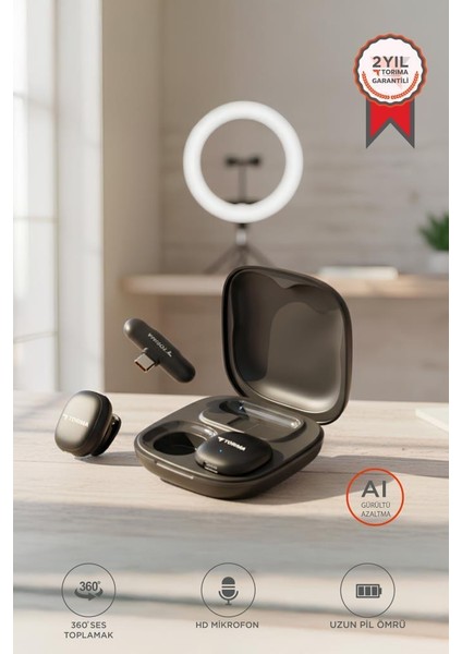 Wm-02 Siyah Aı Destekli Anc Gürültü Önleyici Şarj Kutulu Kablosuz Yaka Mikrofonu