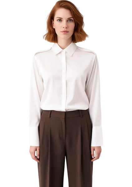 Kadın Apoletli Saten Gömlek Fonksiyonel Dayanıklı Kaliteli Konforlu Estetik Premium Modern