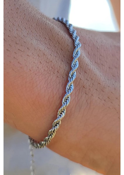 Halat Burgulu Erkek Paslanmaz Çelik Bileklik Künye Sevgiliye Hediye NCK15-2