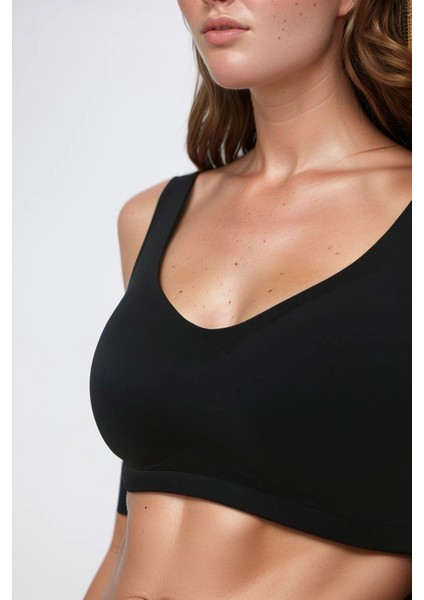 Siyah Dikişsiz Lazer Kesim Sütyen Çıkarılabilir Pedli Kadın Hayalet Sütyen modelleri