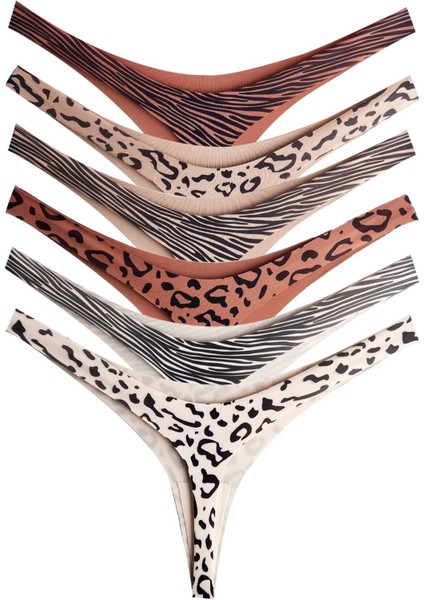 Basic Desenli Lazer Kesim Kadın Tanga Külot 6'lı Paket