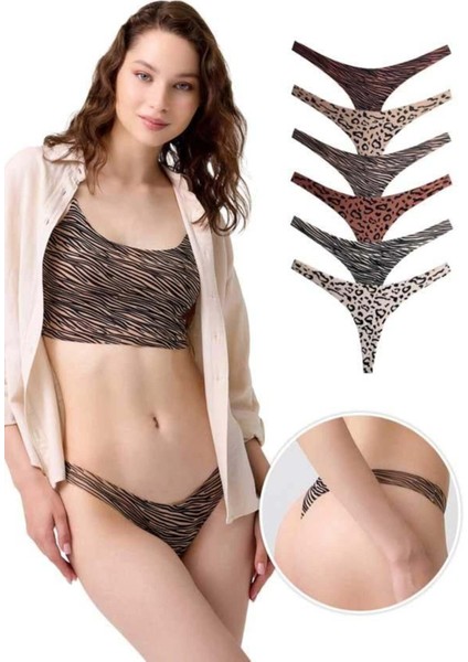 Basic Desenli Lazer Kesim Kadın Tanga Külot 6'lı Paket fiyatları