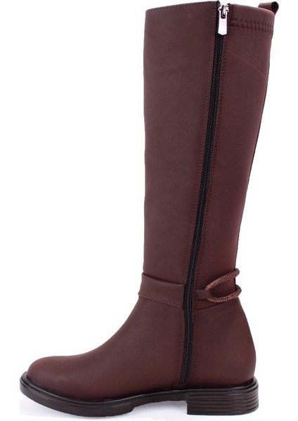 DZA07-43621911 Kahve Günlük Streçli Düz Topuk Kadın Çizme modelleri