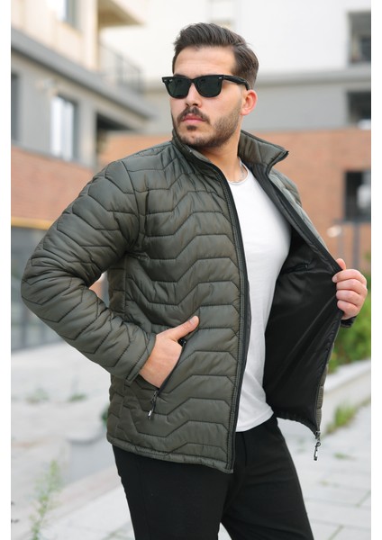 Erkek Kışlık Fermuarlı Günlük Kapitone Haki Şişme Mont fiyatları