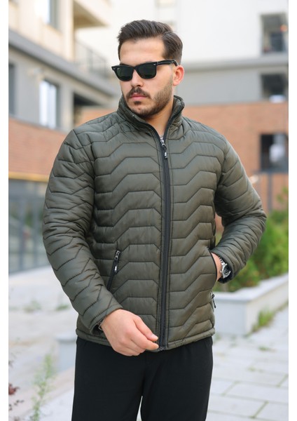 Erkek Kışlık Fermuarlı Günlük Kapitone Haki Şişme Mont modelleri