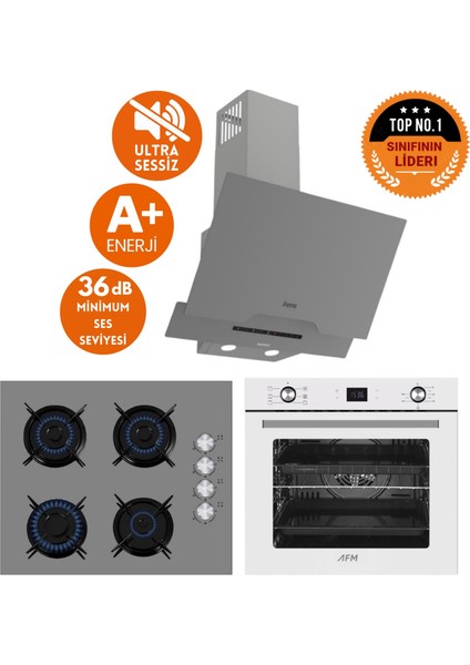 ve Afm Tech Markalı / Gıga Antrasit & Beyaz Sessiz Ankastre Set (D065-SA + FM2210 + FM7701 )