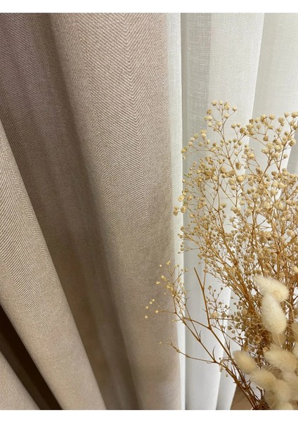 Keten Kum Beji Rengi 1/2,5 Normal Pile Kalın Tek Kanat Fon Perde