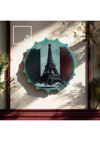 Eyfel Kulesi Duvar Panosu, Gazoz Kapağı Tasarımı, Vintage Dekor, Metal Tablo, Retro Ev Aksesuarı