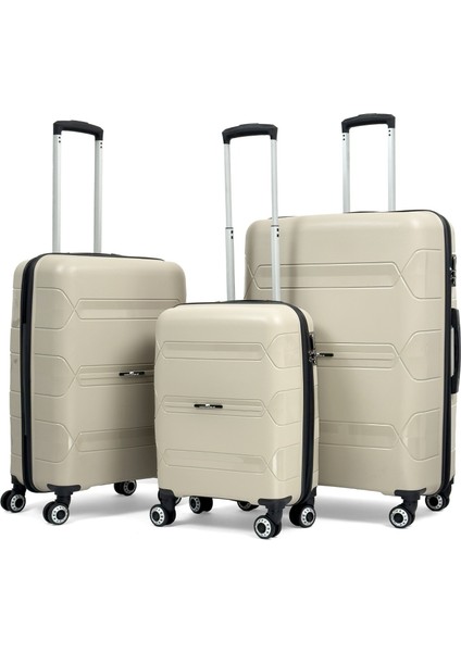 Gold Pp Valiz 8011 Ekru Tsa Kilitli Üçlü Valiz Seti