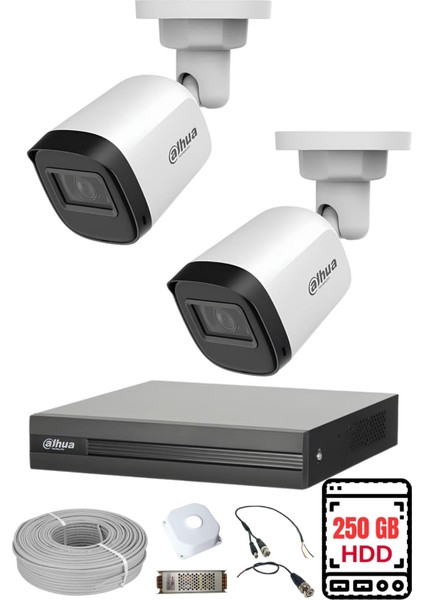 Dahua 2 Kameralı Gece Görüşlü Su Geçirmez Full Hd Güvenlik Kamerası Seti 250GB fiyatları