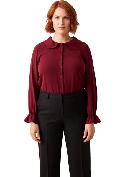 Kadın Bebe Yaka Ponpon Detaylı Regular Kalıp Dokuma Gömlek Fonksiyonel Dayanıklı Kaliteli Şık fırsatları