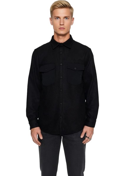 Erkek Regular Fit Kaşe Dokulu Ceket Gömlek Uzun Kollu Çift Cepli Kışlık Şıklık ve Konfor Sunar fırsatları