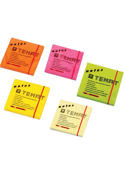 Temat Yapışkanlı Not Kağıdı 75X75 mm (12 Li Paket) Fosforlu Pembe