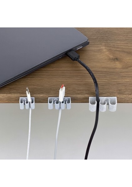Üçlü Masa Kenarı Kablo Tutucu Klipsi - Sarj Kablosu Kulaklık Düzenleyicisi Yapışkanlı