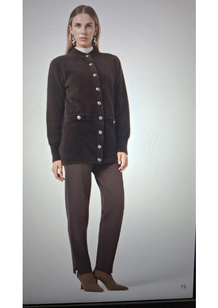 7008 Sahte Cep Detay Düğmeli Angora Hırka - Kahve modelleri