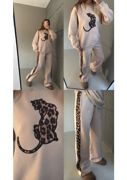 5832 Leoparlı Eşofman Takımı Bej fiyatları