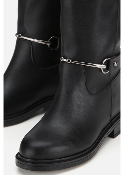 Kadın Siyah Zincir Detaylı Çizme indirimleri