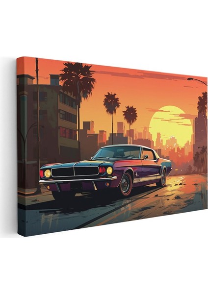 Ford Mustang Gt - Gün Batımı Şehir Manzarası Kanvas Tablo modelleri