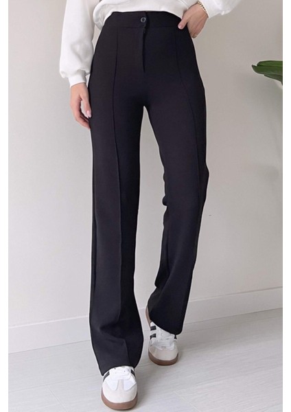 Siyah Krep Çimalı Palazzo Pantolon - 10526