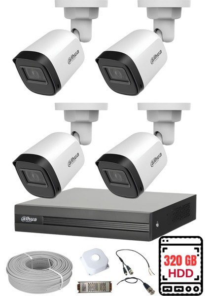 Dahua 4 Kameralı Gece Görüşlü Su Geçirmez Full Hd Güvenlik Kamerası Seti 320GB fiyatları