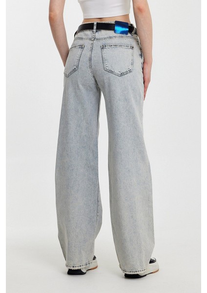 Geniş Paça Düşük Bel Kadın Jean Pantolon - Mavi Mavi - 28 fırsatları