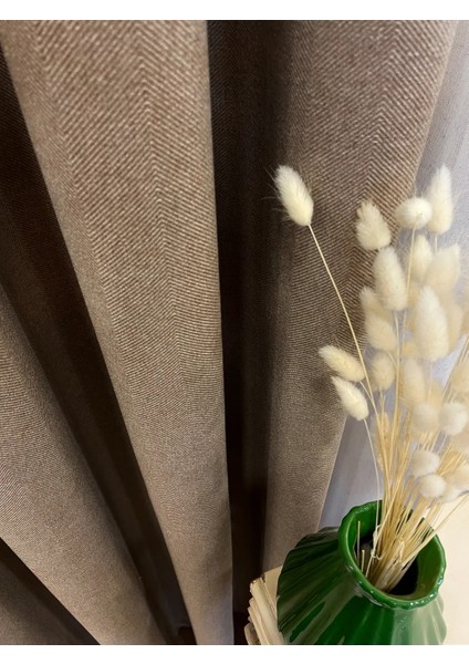 Keten Sütlü Kahve Rengi 1/3 Sık Pile Kalın Tek Kanat Fon Perde