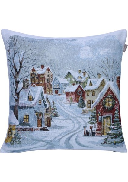 Belıeve Karlı Evli Yılbaşı Jakarlı Dokuma Goblen Dekoratif Simli Kırlent 45*45 fiyatları