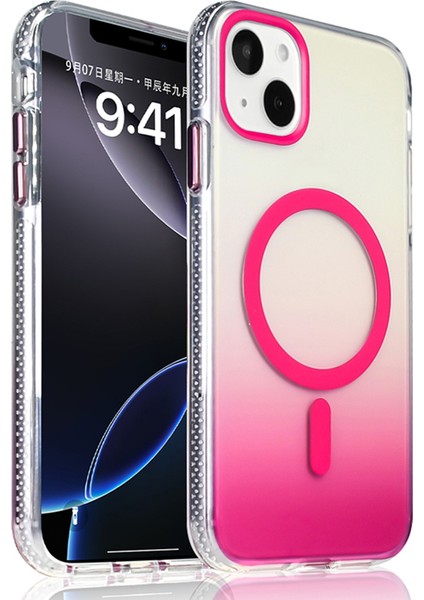 Apple iPhone 15 Uyumlu M-Safe Şarj Özellikli Transparan Renk Geçişli Kılıf