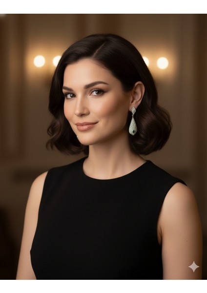 Lara Collectıon Yeşil Zümrüt Detaylı Parlak Sarkık Model Kadın Takı