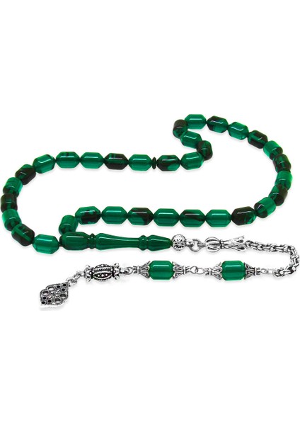 Kararmaz Metal Arnavut Püsküllü Uçlu Kapsül Kesim Yeşil Siyah Ateş Kehribar Tesbih