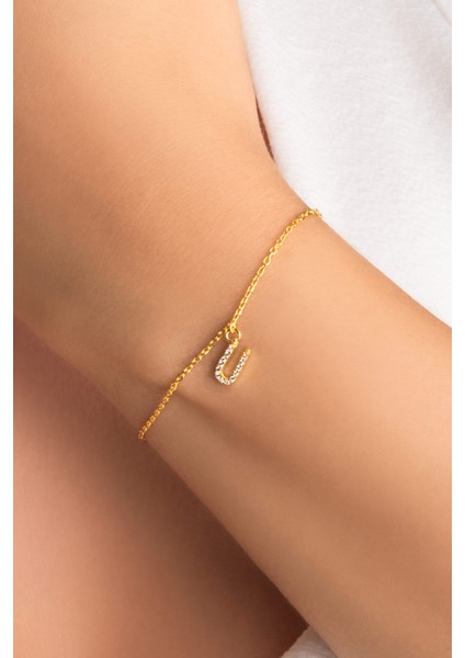 Ü Harfi 18 Ayar Sarı Altın Kaplama 18 cm Gümüş Bileklik indirimleri