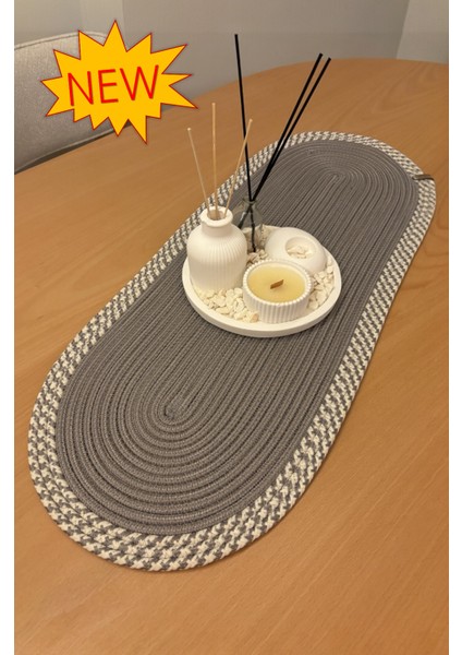 Herakles Amerikan Servis El Yapımı Pamuklu Natural Jüt Örme Desenli Runner 30X80