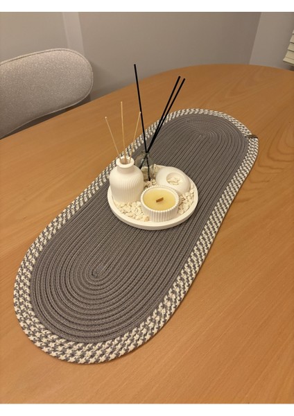 Herakles Amerikan Servis El Yapımı Pamuklu Natural Jüt Örme Desenli Runner 30X80