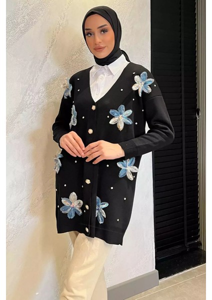 Taş Detaylı Çiçek Işlemeli Tesettür Triko Hırka P-00014665 fiyatları