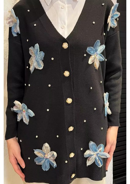 Taş Detaylı Çiçek Işlemeli Tesettür Triko Hırka P-00014665 modelleri