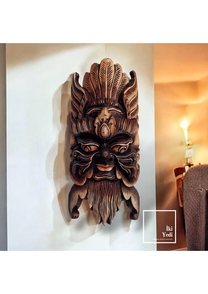 Momo 51 cm El Oyması Ahşap Maske – Etnik Duvar Süsü, Dekoratif Şaman Maskesi, El Yapımı Obje