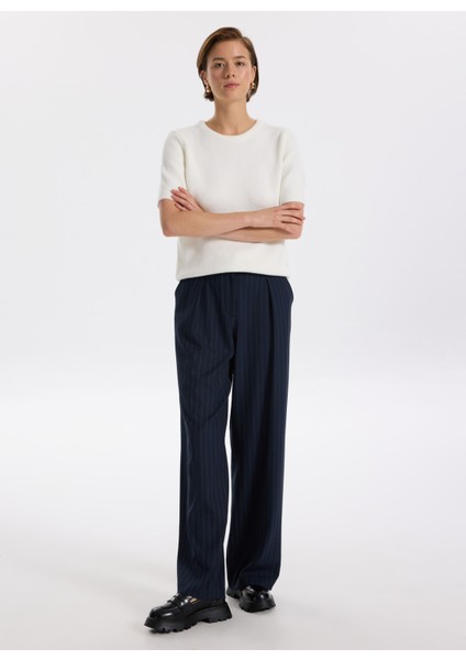 Normal Bel Geniş Fit Lacivert - Gri Kadın Pantolon F5WL-PNT0058