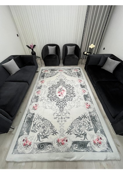 Zarif Barok Desen Halı Örtüsü – Çiçek Motifli, Şık Salon Modeli *kaymaz Tabanlı Yıkanabilir*