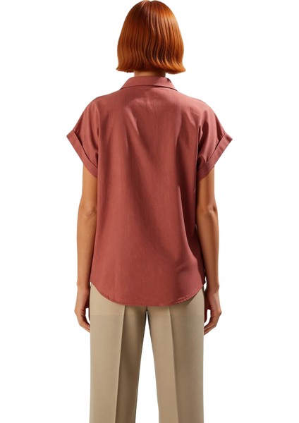 Kadın Dokuma Flamlı Pamuklu Gömlek Regular Kesim Kısa Kollu Plaj ve Günlük Şıklık Sunar Şık indirimleri