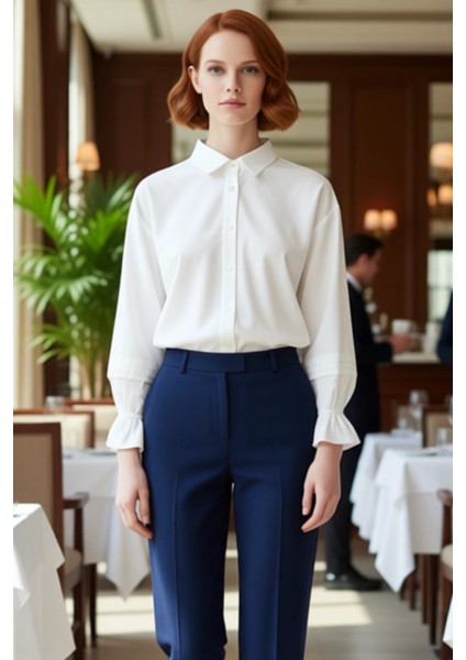 Kadın Zarif Düğmeli Dokuma Gömlek Modern Kesim Balon Kol Detayları Ile Gün Boyu Konfor Şık fiyatları