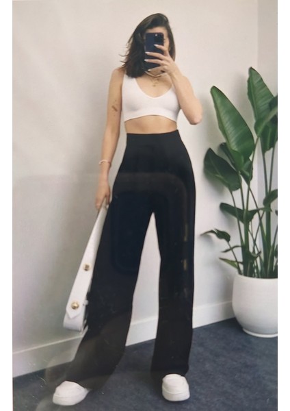 Kadın Likralı Cırt Kapama Palazzo Pantolon