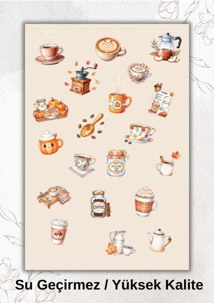 Kahve, Latte, Sıcak Çikolata Temalı, Sticker Ajanda Bullet Journal YRM029