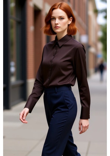 Kadın Klasik Poplin Dokuma Uzun Kollu Gömlek Ofis Günlük Konfor Zarif Tasarım Fonksiyonel Şık