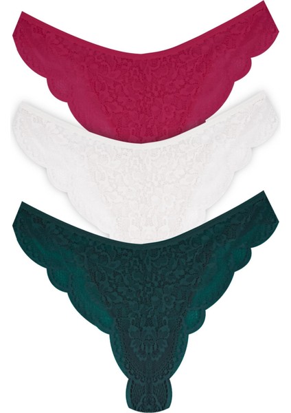 Tüllü Transparan Zincir Detaylı Kadın Brezilya Kül