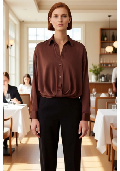 Kadın Oversize Dökümlü Gömlek Saten Dokulu Rahat Kesim Şık Görünüm Gün Boyu Konforlu Kullanım fiyatları