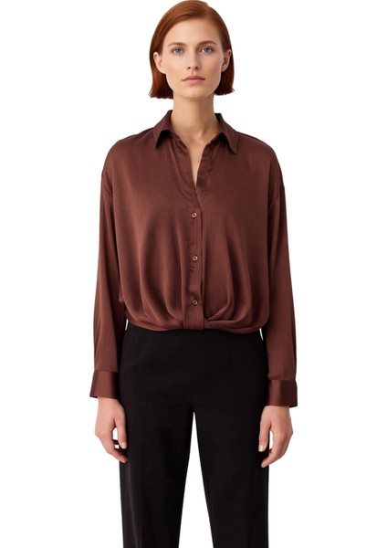 Kadın Oversize Dökümlü Gömlek Saten Dokulu Rahat Kesim Şık Görünüm Gün Boyu Konforlu Kullanım fırsatları