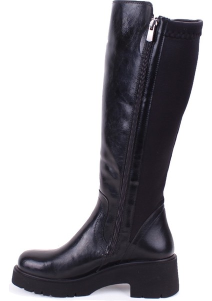 DZA07-8961105 Siyah Rugan Günlük Streçli Düz Topuk Kadın Çizme modelleri