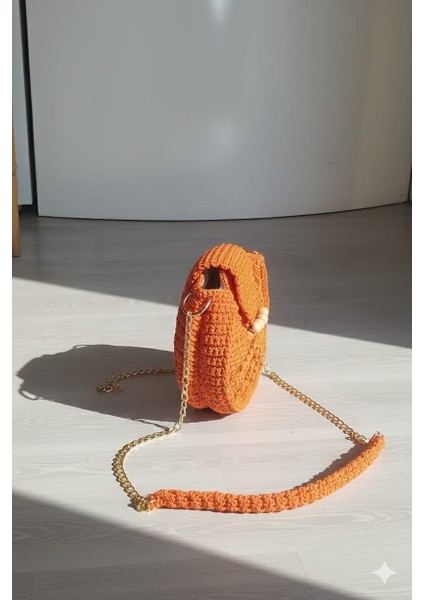 El Yapımı Yuvarlak Model Zincir Detaylı Kadın Çapraz Çanta