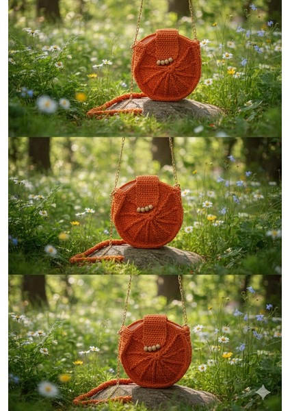 El Yapımı Yuvarlak Model Zincir Detaylı Kadın Çapraz Çanta modelleri